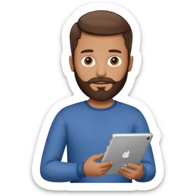 man with beard holding an iPad sticker