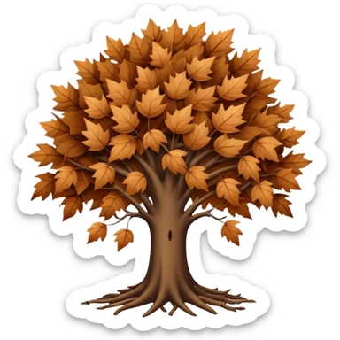 leafless tree with pile of leaves below preparing for winter sticker