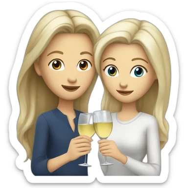A white female with brown eyes and blond medium long hair and a white male with blue eyes and grey hair, they toast to each other with a glass of white wine. sticker