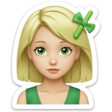  girl with blonde hair and green color hairclip sticker