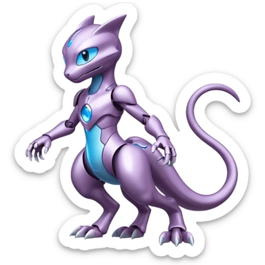 Mechanical Miraidon-Mewtwo-Fakémon-hybrid-creature (full body) with glowing eyes  sticker