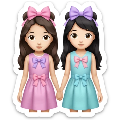 Two girls with bows they’re both Asian but one has wavy brown hair and the other has really long straight hair sticker