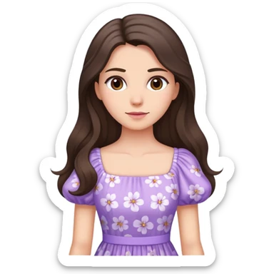 Brunette long hair lady with a light purple flowered dress sticker