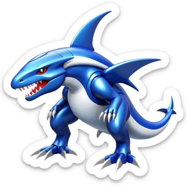 Shiny futuristic Cyber-Garchomp-Kyurem-Kyogre-Latios-Lugia-Fakémon-hybrid-creature (full body)  sticker