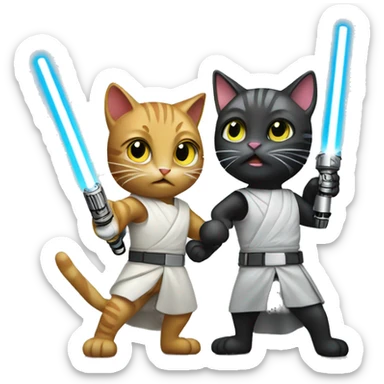 2 cats fighting with lightsaber sticker