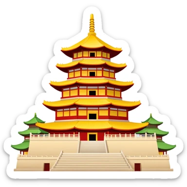Giant Wild Goose Pagoda Xi'an, simplified emoji style with bold outlines and bright colors, cartoon style tall ancient Buddhist pagoda sticker