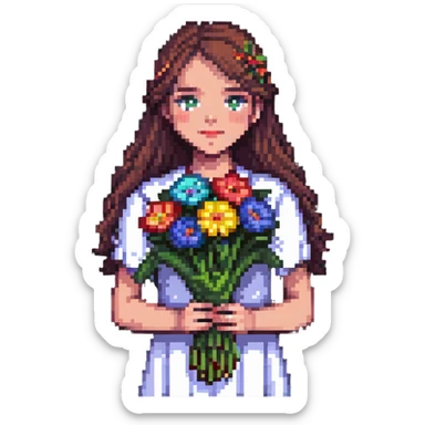a cool girl holding a bouquet of flowers sticker