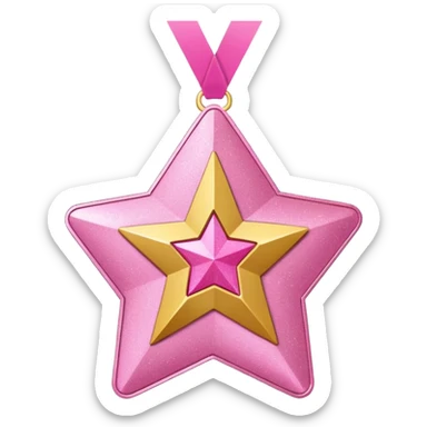 a glittery golden star-shaped medal with a soft cardboard texture, featuring a pink number 1 in the center with the text  sticker