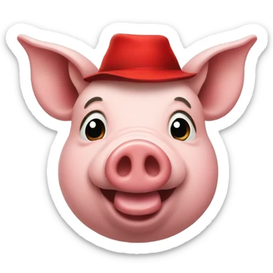 a pig with a red hat sticker