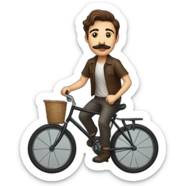 young Man with handlebar moustache on a bike,brown hair and brown moustache sticker