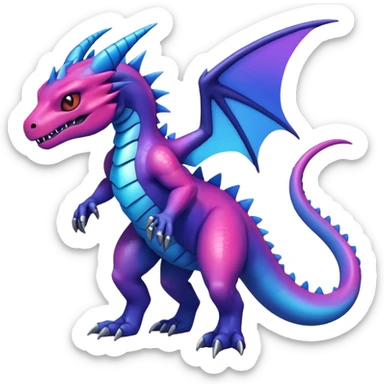 Cute Shiny iridescent cyan indigo blue violet gradients Guilmon-Salandit-Fakémon-hybrid-creature (full body)  sticker