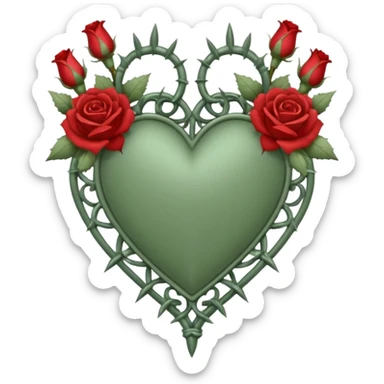 Can you make a sage green heart with a gothic design, I want roses and spikes around the heart. In the middle of the heart the letter I sticker