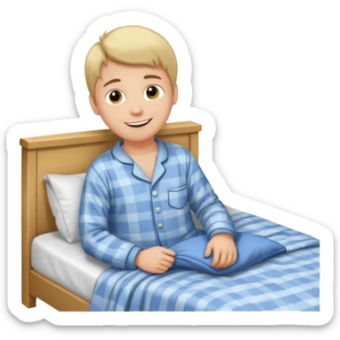 emoji- of a smiley boy getting up from a bed sticker