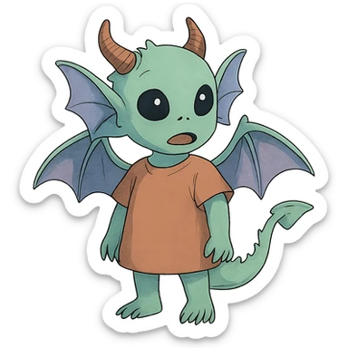kid with features that are 20% dragon, 60% alien, and 20% demon sticker