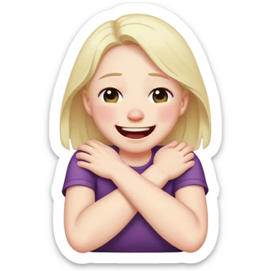 Someone laugh crying while crossing their arms pretending to choke themself sticker