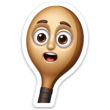 Classic wooden baseball bat with a face having round eyes, a small nose, and a surprised mouth sticker