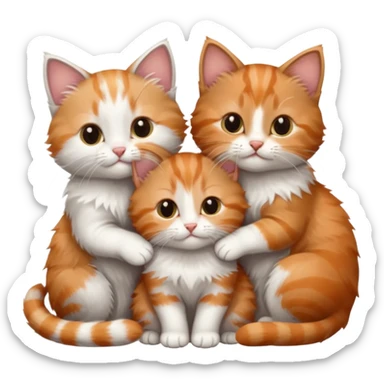 3 very small kittens cuddling together all different colours, the first one is grey and white, the second is ginger and white and the third is brown tabby and white sticker