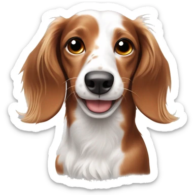 Long haired white and red piebald dachshund with freckles smiling whole body sticker