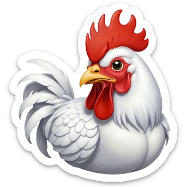 Cinematic Cute Yawning White Rooster Portrait Emoji, Head tilted slightly with a dramatic, wide-open yawn, showcasing a soft, downy white plumage with a crisp red comb and drooping wings, round eyes barely open in drowsy contentment, Simplified yet irresistibly adorable features, highly detailed, glowing with a soft, cozy glow, high shine, relaxed yet expressive, stylized with a touch of whimsy, bright and endearing, soft glowing outline, capturing the essence of a sleepy yet affectionate rooster, so drowsy it feels like it could stretch out of the screen and curl up for a nap! sticker