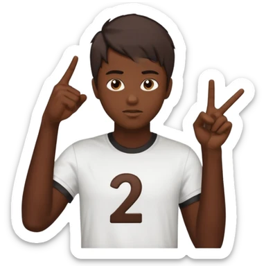 It says 21 with I kid (skin color dark chocolate with most of his hair cut off) pointing at 21 sticker