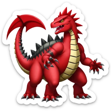 Badass black and red Groudon-salazzle-tyranitar-raptor-hybrid, full body sticker