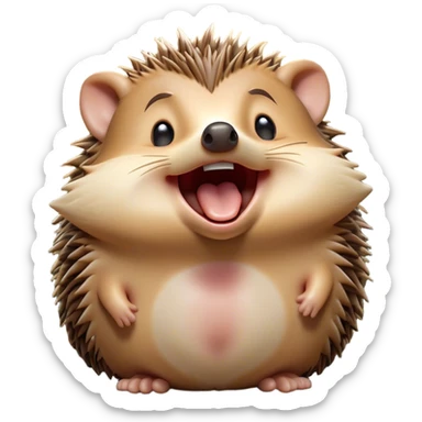 Cinematic Silly Yawning Hedgehog Portrait Emoji, Head tilted with a dramatic, wide-open yawn revealing a tiny, adorable snout and droopy quills, with sleepy, half-closed eyes, Simplified yet irresistibly cute features, highly detailed, glowing with a soft, cozy woodland light, high shine, relaxed yet humorously expressive, stylized with a dash of whimsical forest charm, soft glowing outline, capturing the essence of a drowsy yet endearing hedgehog that appears ready to stretch and yawn its way into your heart! sticker