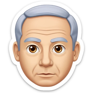 Create a highly recognizable emoji-style illustration of Benjamin Netanyahu, with simplified facial features, exaggerated expressions, and a cartoonish look, focusing on clear and iconic shapes, flat colors, and a clean vector style sticker