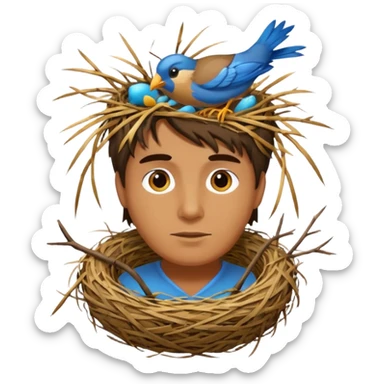 Man who has a Birds Nest for hair sticker