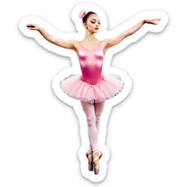 Una chica con vestuario de bailarina con las piernas flexionadas, el dedo índice en la boca, el tren superior inclinado hacia la izquierda y con la cadera proyectada hacia la izquierda sticker