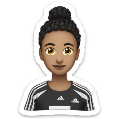 una perosona morocha sentada con un conjunto adidas negro sticker