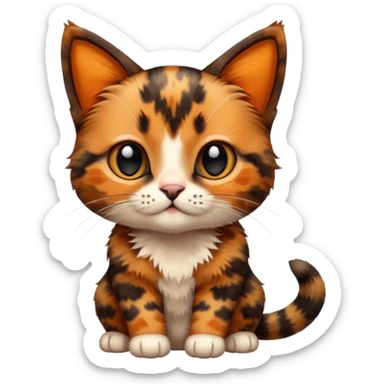A high-resolution photo-realistic digital illustration of a brown multicoloured  tortoiseshell cat kitten, chest upward (no white) sticker
