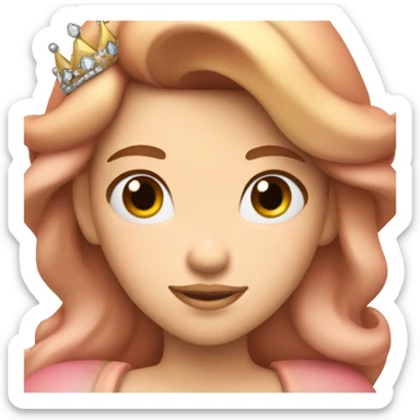 princess peach with tiara and brown long hair sticker