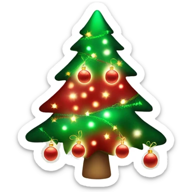 Decorated Christmas tree, red and green ornaments, glowing lights, festive look sticker