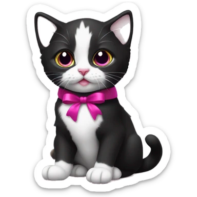 Tuxedo kitten with a magenta ribbon  sticker