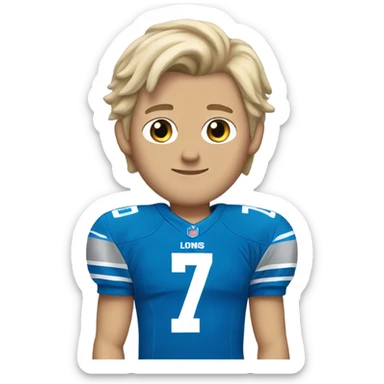 Dirty blonde short hair white male 17 year old in Detroit lions jersey  sticker