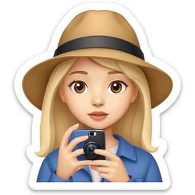 young girl tourist takes pictures with her cell phone sticker