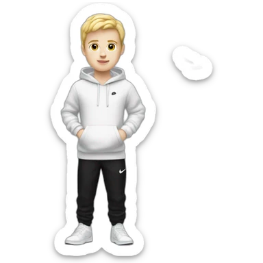 White boy with blond hair with Nike hoodie’s and Nike shoes with basic black pant sticker