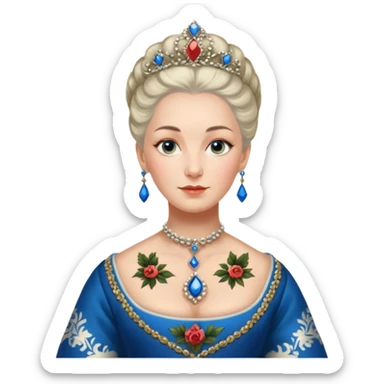 realistic cinematic Russian Empress Catherine the Great depicted with Victorian-style body tattoos sticker