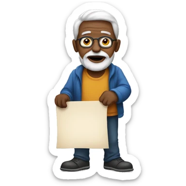 Old man holding protest banner sticker