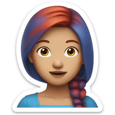 asian girl, red hair, colorful makeup, blue dress sticker