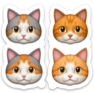 3 different coloured tiny short haired cats, including a dark grey and white cat, and a dark brown tabby and white and a ginger and white sticker