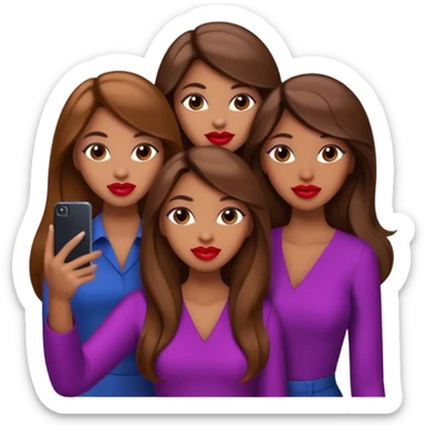 Glam girls in a group of 3 friends , taking a selfie with long brown hair, light brown  sticker