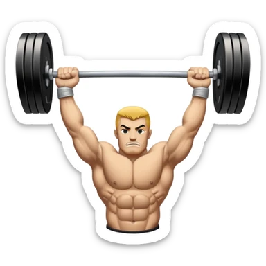 Powerlifting emblem featuring a stylized barbell with heavy weights on each side, flanked by muscular arms gripping the bar. The design is bold and dynamic, symbolizing strength and determination. The background is minimal, focusing on the emblem itself, with a sleek and professional look.  sticker