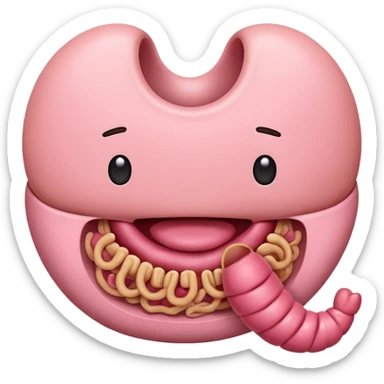 An emoji of the digestive system focusing on the stomach and intestines, with a cute and friendly design. sticker