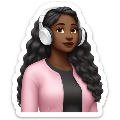 Pretty black woman long hair listening to AirPod pro earbuds pink  sticker