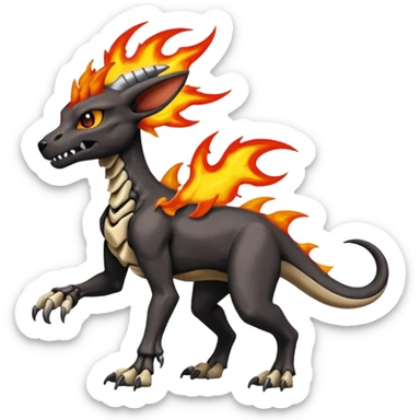 Skeletal Shiny Glowing Badass Edgy Evil Fiery Flaming Volcanic Draconic Cubone-Salandit-Houndoom-Houndour-Marowak-Poochyena-Litten-Fakémon-hybrid-creature (full body), 4 legs sticker