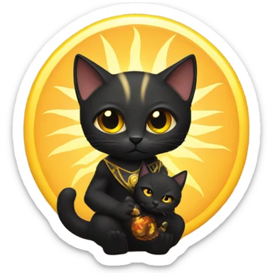 A sun warlock who is holding a black kitten sticker