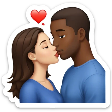 Brunette girl kissing black man sticker