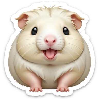 Cinematic Cute Yawning White Guinea Pig Portrait Emoji, Head tilted slightly with a dramatic, wide-open yawn, revealing a soft, downy white coat with tiny drooping ears, round dark eyes barely open in drowsy contentment, Simplified yet irresistibly adorable features, highly detailed, glowing with a soft, cozy glow, high shine, relaxed yet expressive, stylized with a touch of whimsy, bright and endearing, soft glowing outline, capturing the essence of a sleepy yet affectionate guinea pig, so drowsy it feels like it could stretch right out of the screen and curl up for a nap! sticker