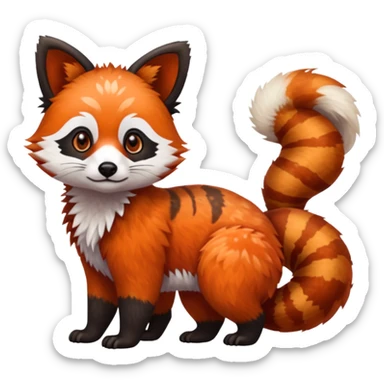 Black-eared Realistic patterned speckled flurry scaly 4-legged quadrupedal Red-Panda-Munchkin-Kitten-Lemur-Raccoon-Dog-Red-Fox-animal-fusion-hybrid, Full body sticker